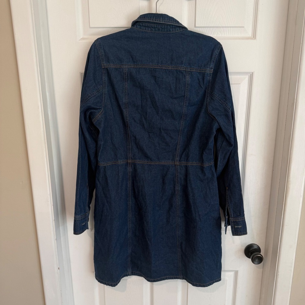 Frye Womens Dark Wash Denim Button Front Mini Dress Long Sleeve Blue Large L - Picture 4 of 6